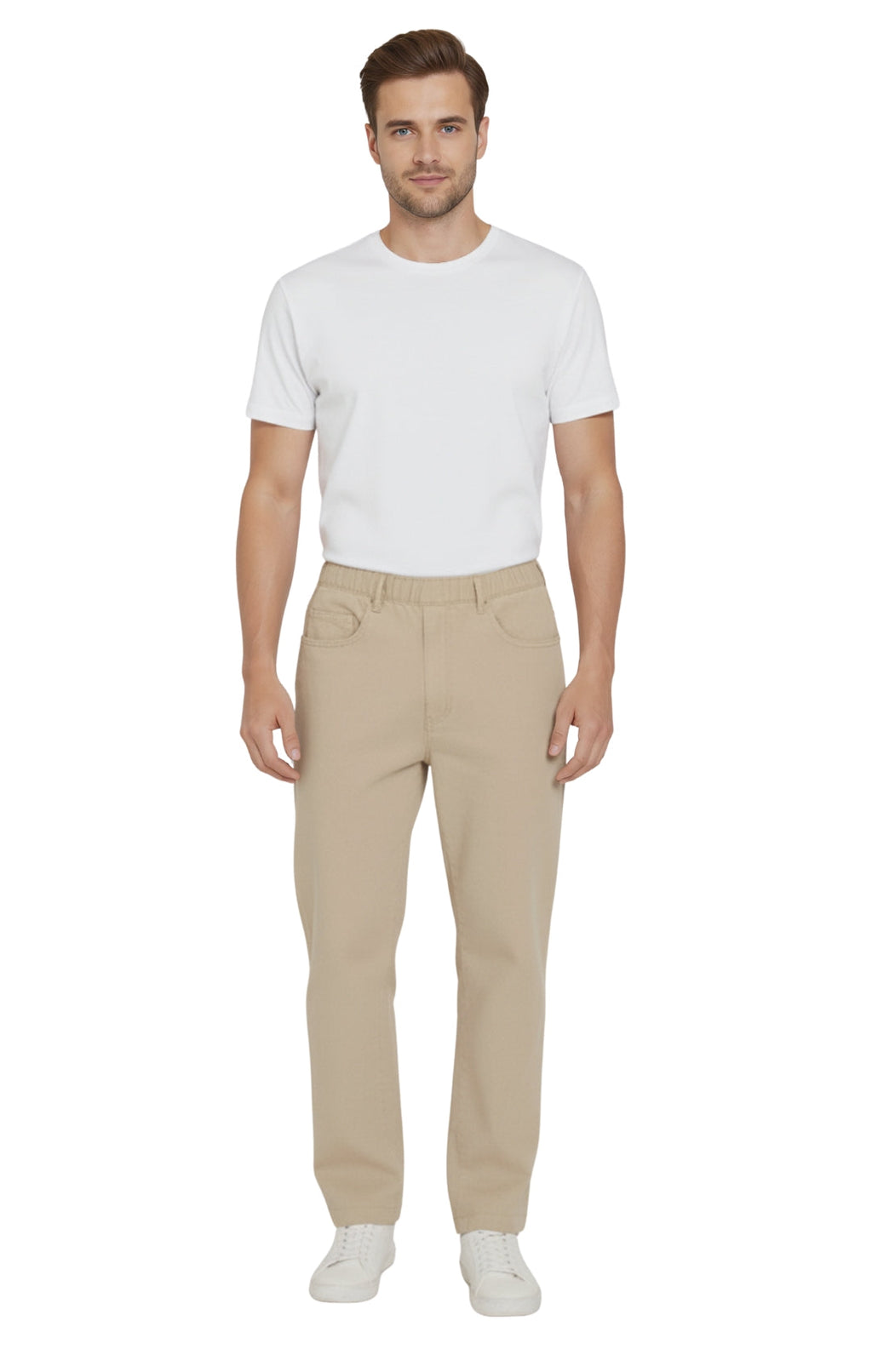 Men’s Lightweight Casual Elastic Waist Pull-On Jeans – Denim & Twill Pants with Easy Fit