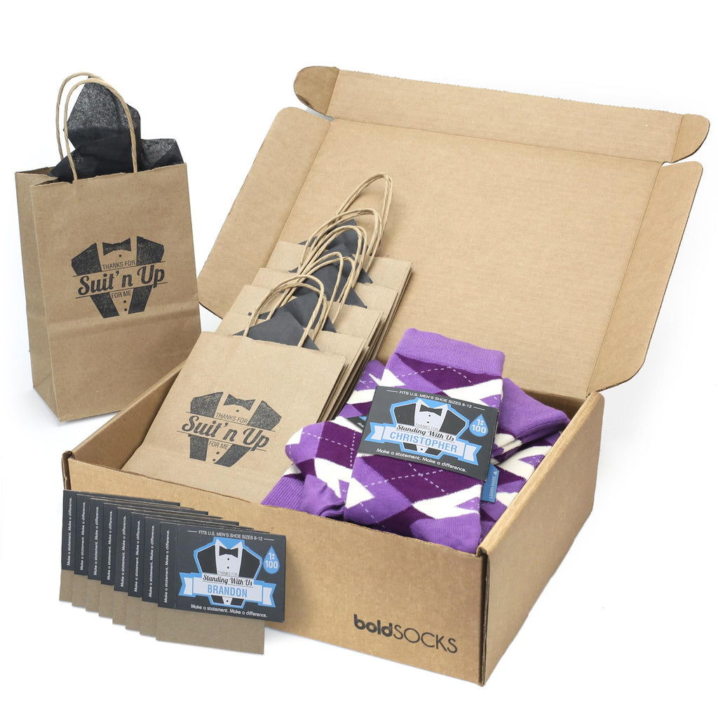 Customizable Groomsmen Gift Set Wisteria Plum Argyle Men’s Dress Socks