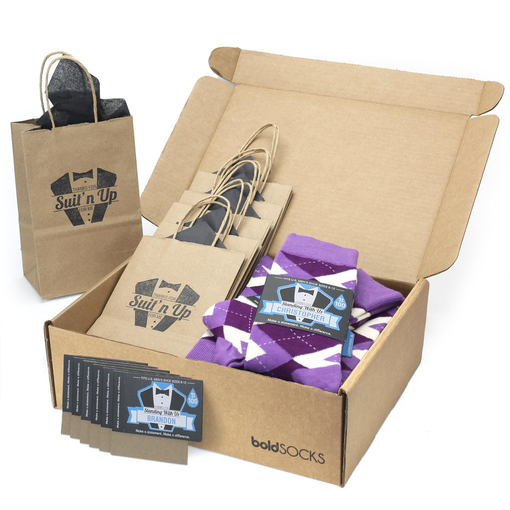 Customizable Groomsmen Gift Set Wisteria Plum Argyle Men’s Dress Socks