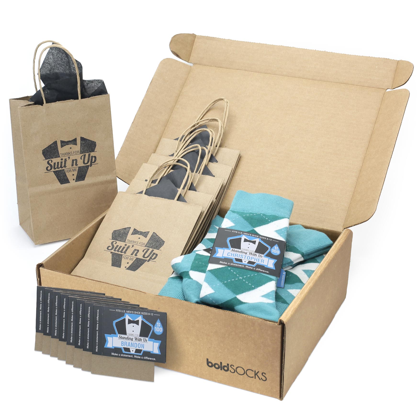 Customizable Groomsmen Gift Set Dark Green Gem Argyle Men’s Dress Socks