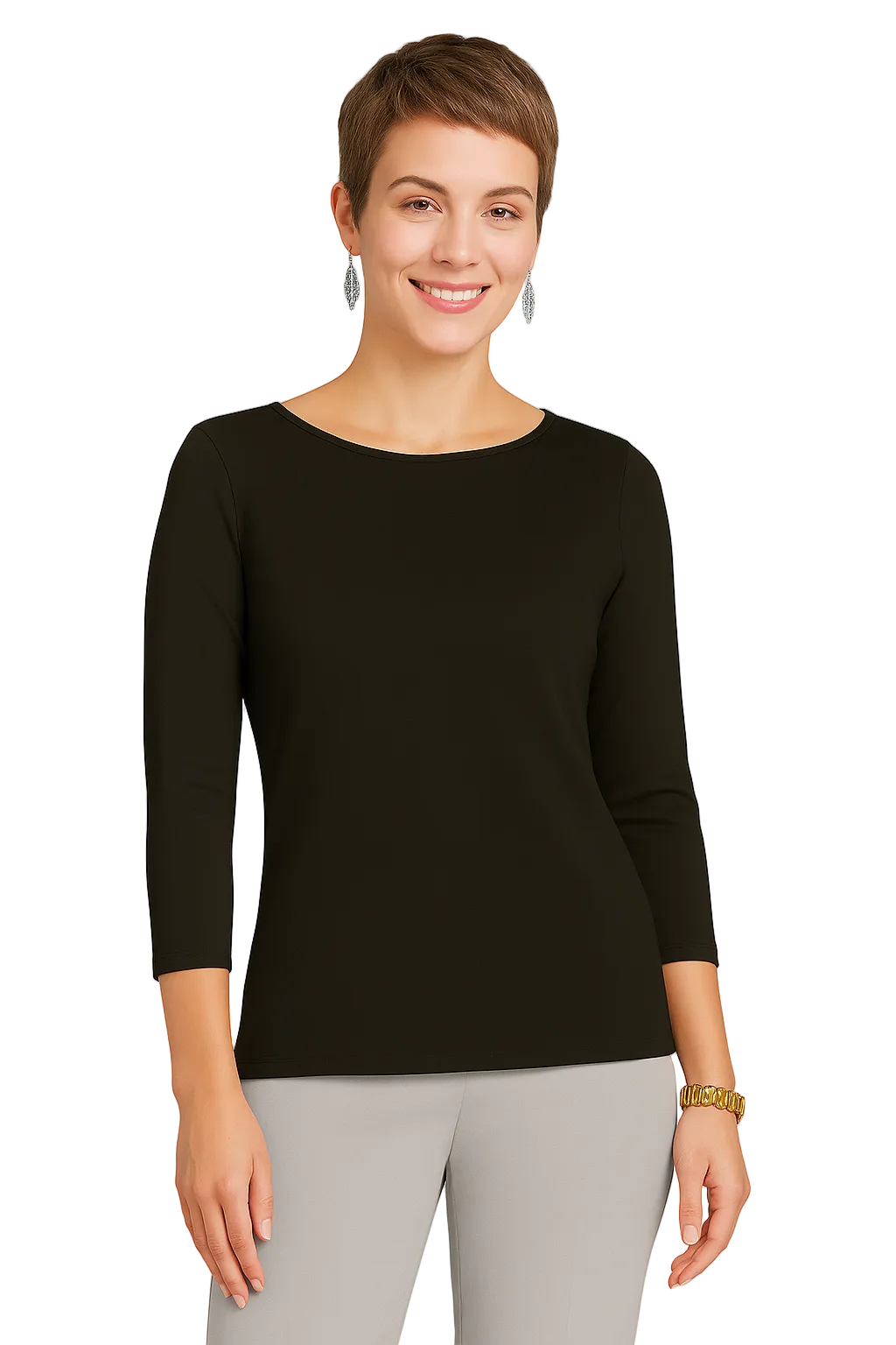 Sabrina Boatneck 3/4 Sleeve Top-Basics
