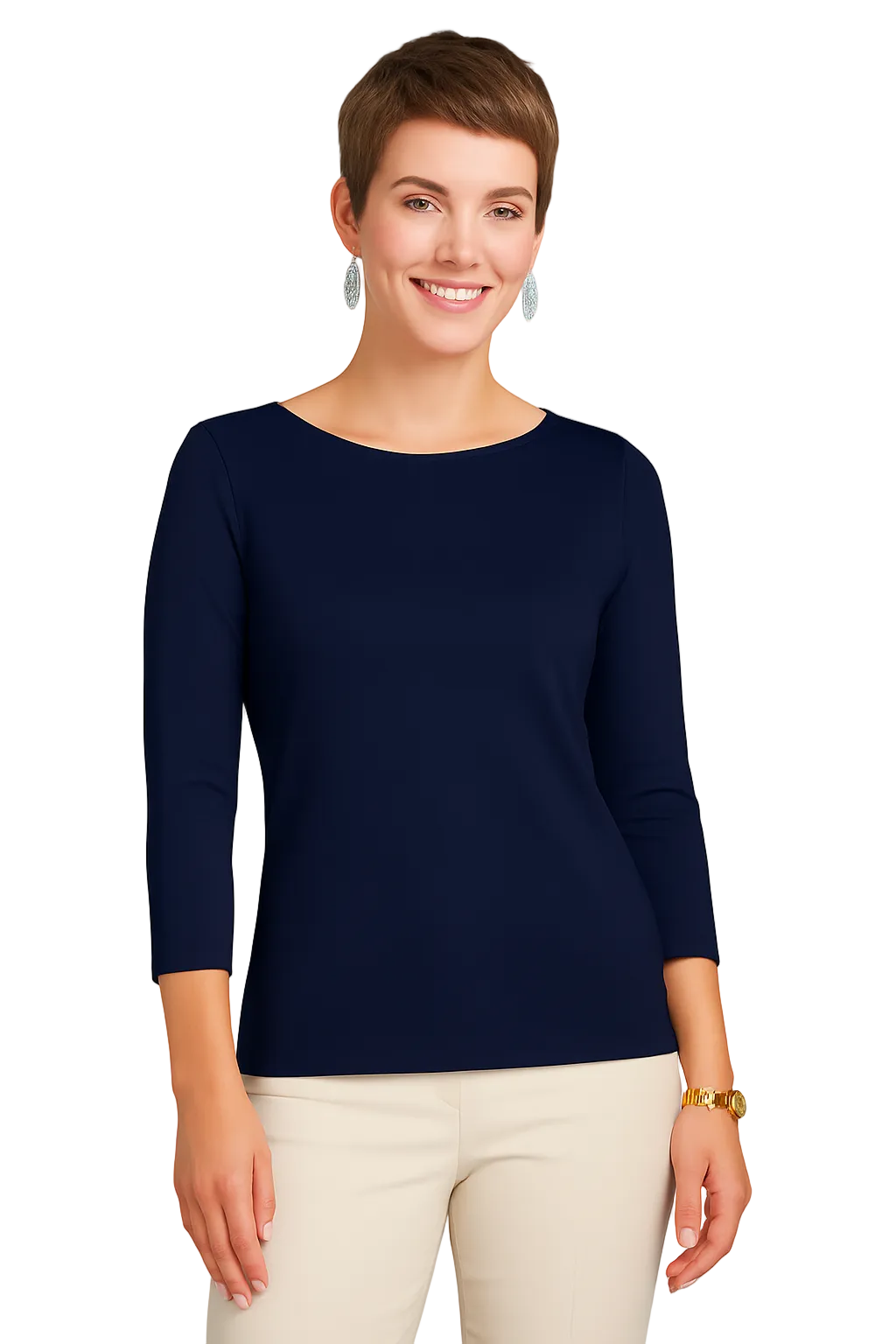 Sabrina Boatneck 3/4 Sleeve Top-Basics
