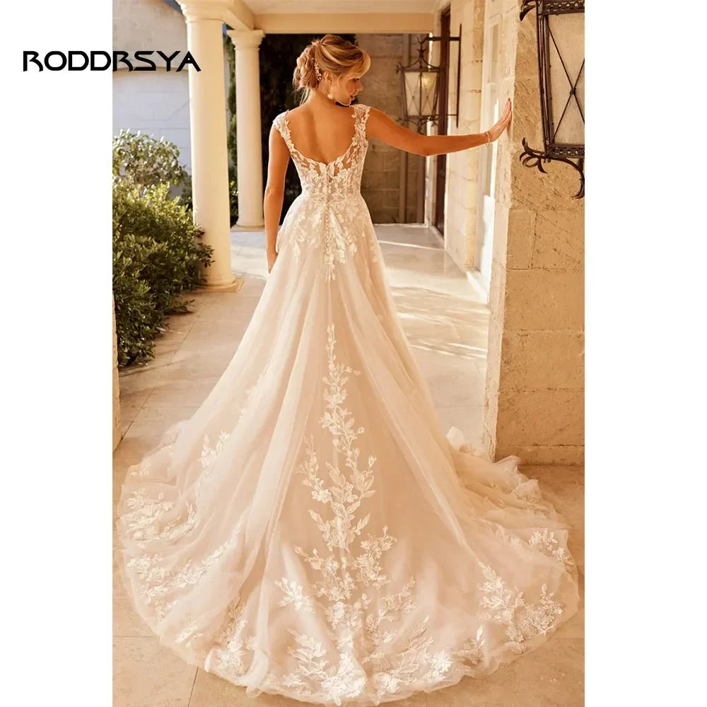 Wedding Dress Lace Applique Sweep Train - Custom Made