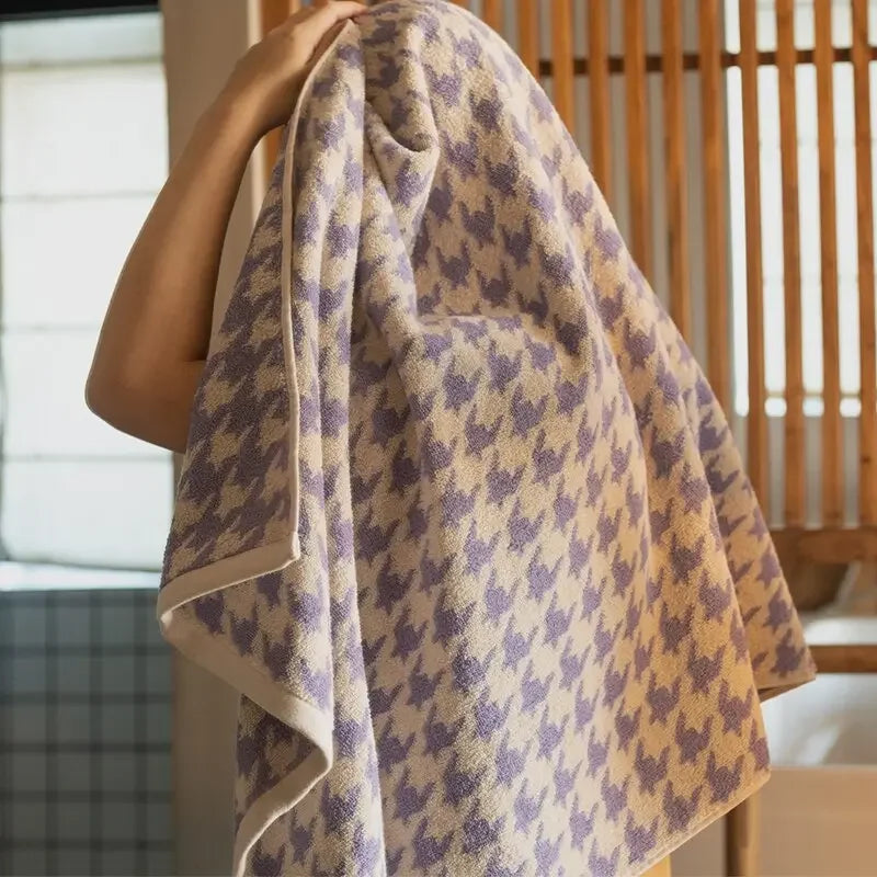 Retro Houndstooth Pure Cotton Towel Classic Plaid Jacquard Series Soft Skin-Friendly Face Towels Super Absorbent Bathroom Towel
