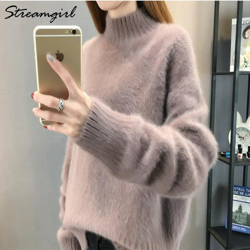 Thick Winter Sweater Women Warm White Turtleneck Fluffy Women's Jumper Winter Pull Sweaters For Women Knitted Sweater Woman 2021