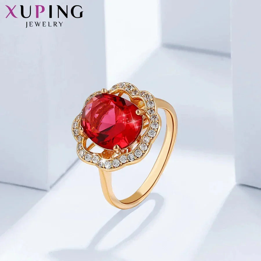 Xuping Jewelry Fashion Simple Multicolor Stone Promotion Gold Plated Charm Ring for Women Girl Rings  13147