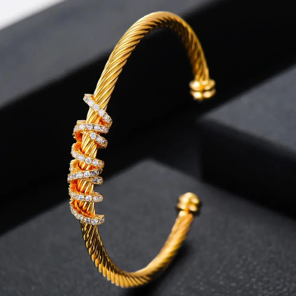 Missvikki Original design Stackable Bangle For Women Bridal Wedding Cubic Zircon OPen Bangle Dubai Bracelet Party Jewelry