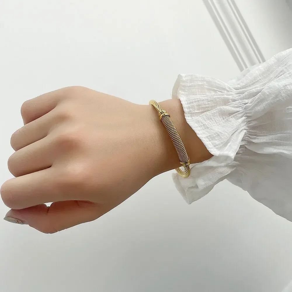 Stainless Steel Gold Color Bangle Bracelets Luxury Brand Stylish Mesh Bangle for Women Men Decoration Jewelry Accessory Gift