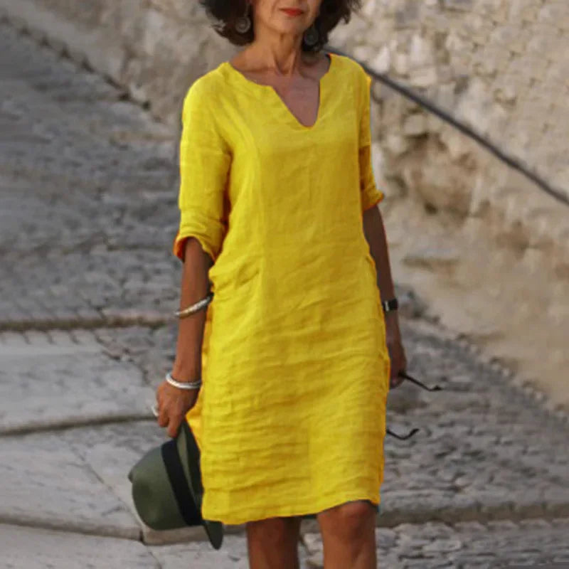 Women’s Three Quarter Sleeve Linen Dress