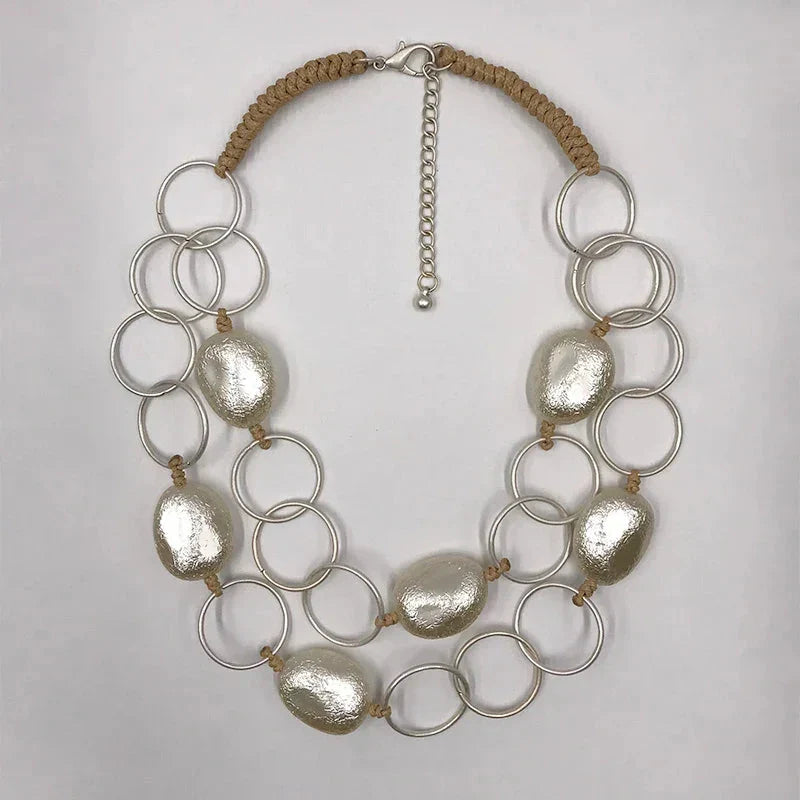 Suekees Boho Fashion Jewelry Gothic Collar Necklace Wax Cord Metal Link Pearl Beads Earthy Collares Necklace Women Accessories