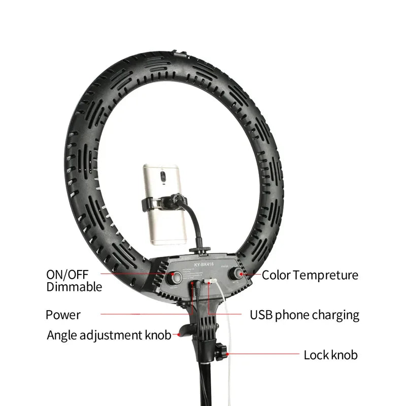Live Stream 18 inch LED Ring Light with Tripod - Dimmable Photographic Lighting