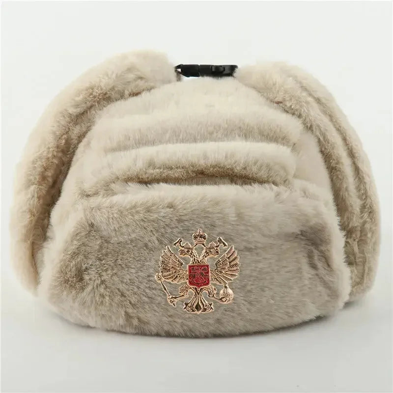 CAMOLAND Women Winter Hats Warm Faux Fur Bomber Hat For Men Soviet Army Military Badge Caps Male Thermal Earflap Cap Russia Hat