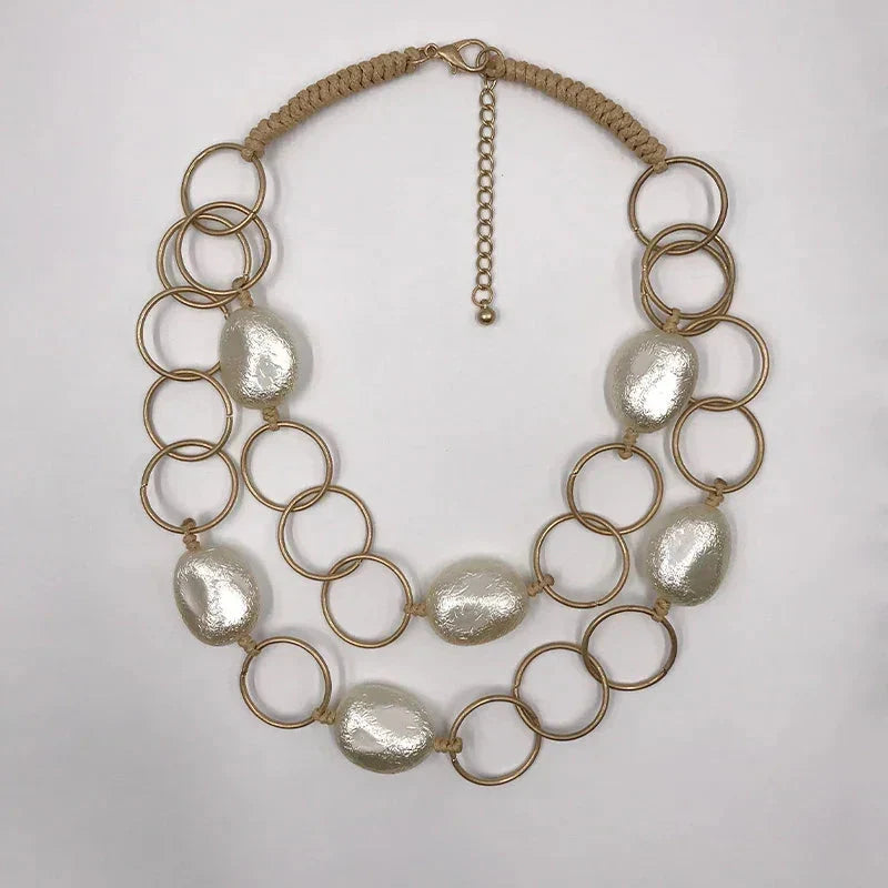 Suekees Boho Fashion Jewelry Gothic Collar Necklace Wax Cord Metal Link Pearl Beads Earthy Collares Necklace Women Accessories