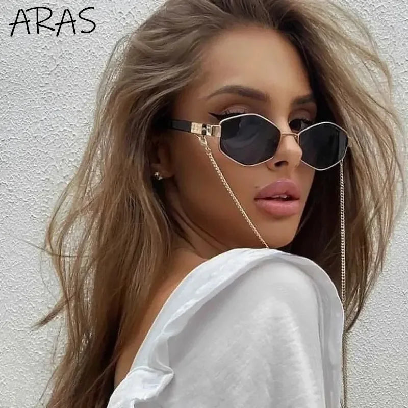 Retro Hexagon With Chain Sunglasses