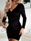 Autumn Velvet V-Neck Bodycon Dress