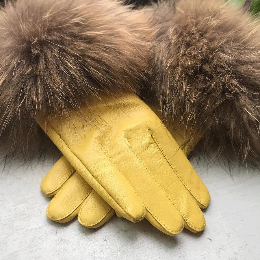 Genuine Leather Fur Gloves