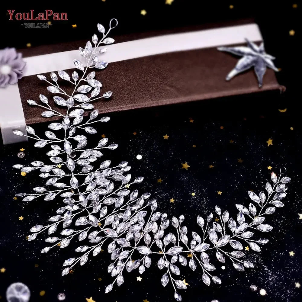 YouLaPan HP282 Wedding Headband Alloy Flower Leaf Hair Tiara Rhinestone Headpiece Bridal Headwear Hair Accessories Head Jewelry
