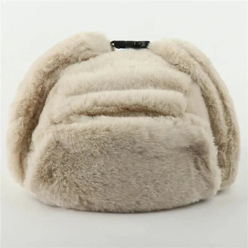 CAMOLAND Women Winter Hats Warm Faux Fur Bomber Hat For Men Soviet Army Military Badge Caps Male Thermal Earflap Cap Russia Hat