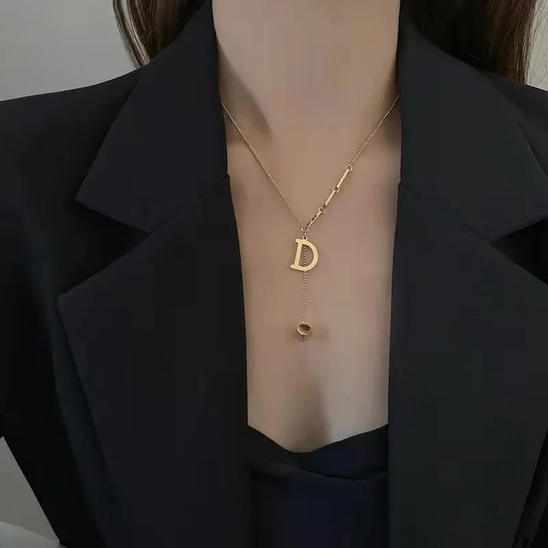 Elegant D Charm Necklace