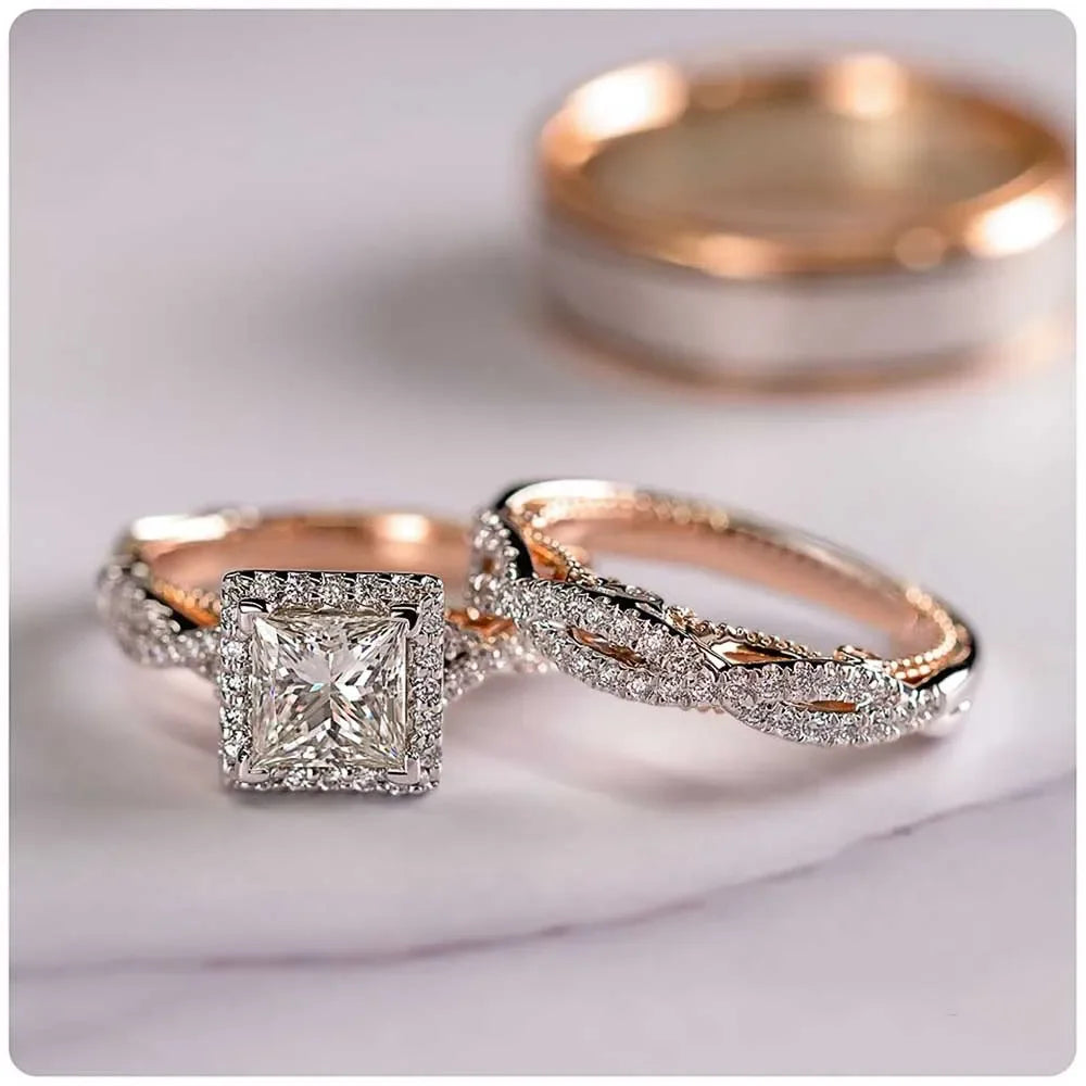 Princess Cut Cubic Zircon Bridal Ring Set