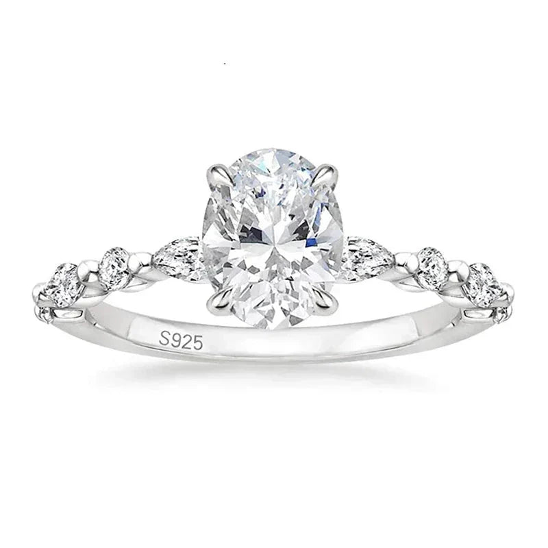 TIGRADE 3CT 925 Sterling Silver Ring Oval Cut Cubic Zirconia Engagement Rings Solitaire Halo Promise Ring For Women Size