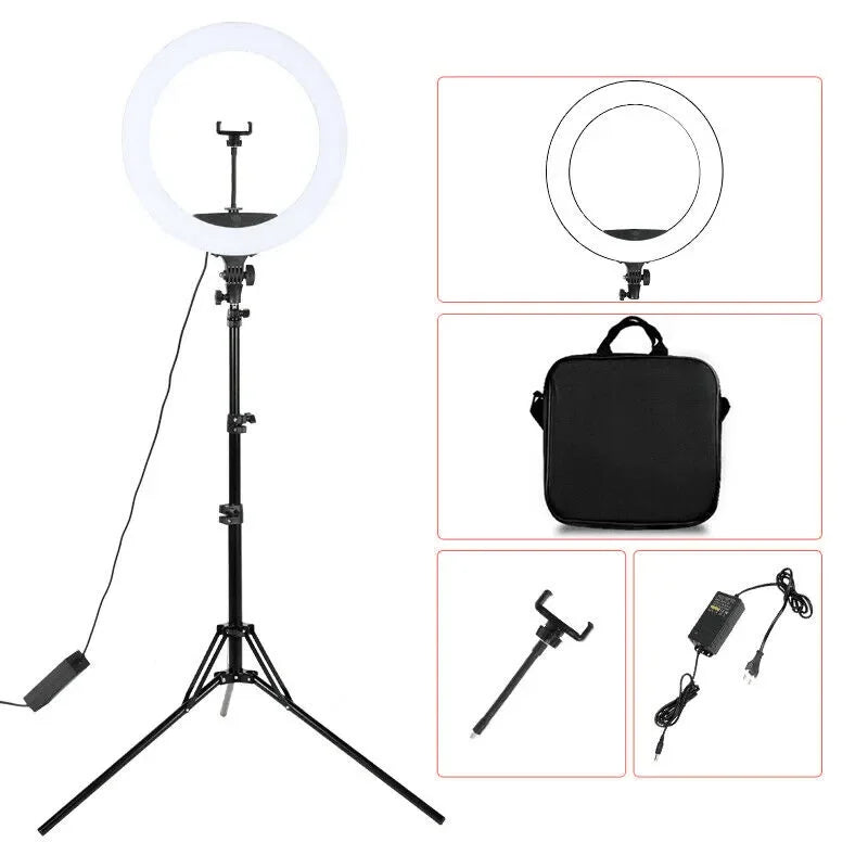 Live Stream 18 inch LED Ring Light with Tripod - Dimmable Photographic Lighting
