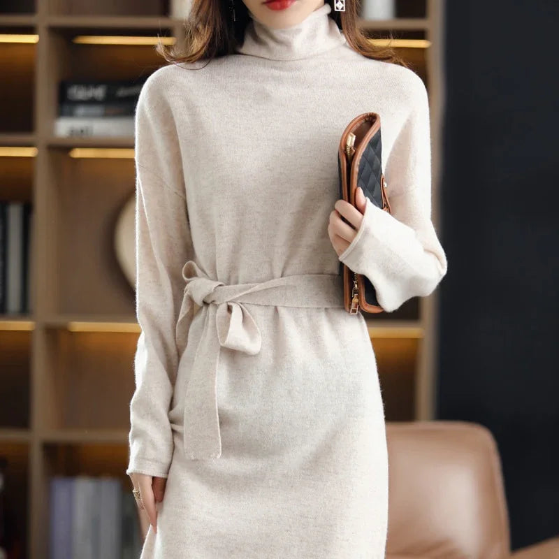 Cashmere long-sleeved knit sweater dress