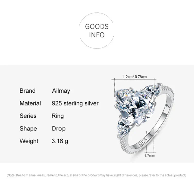 5ct Pear Shaped Zirconia CZ Engagement Ring 925 SS