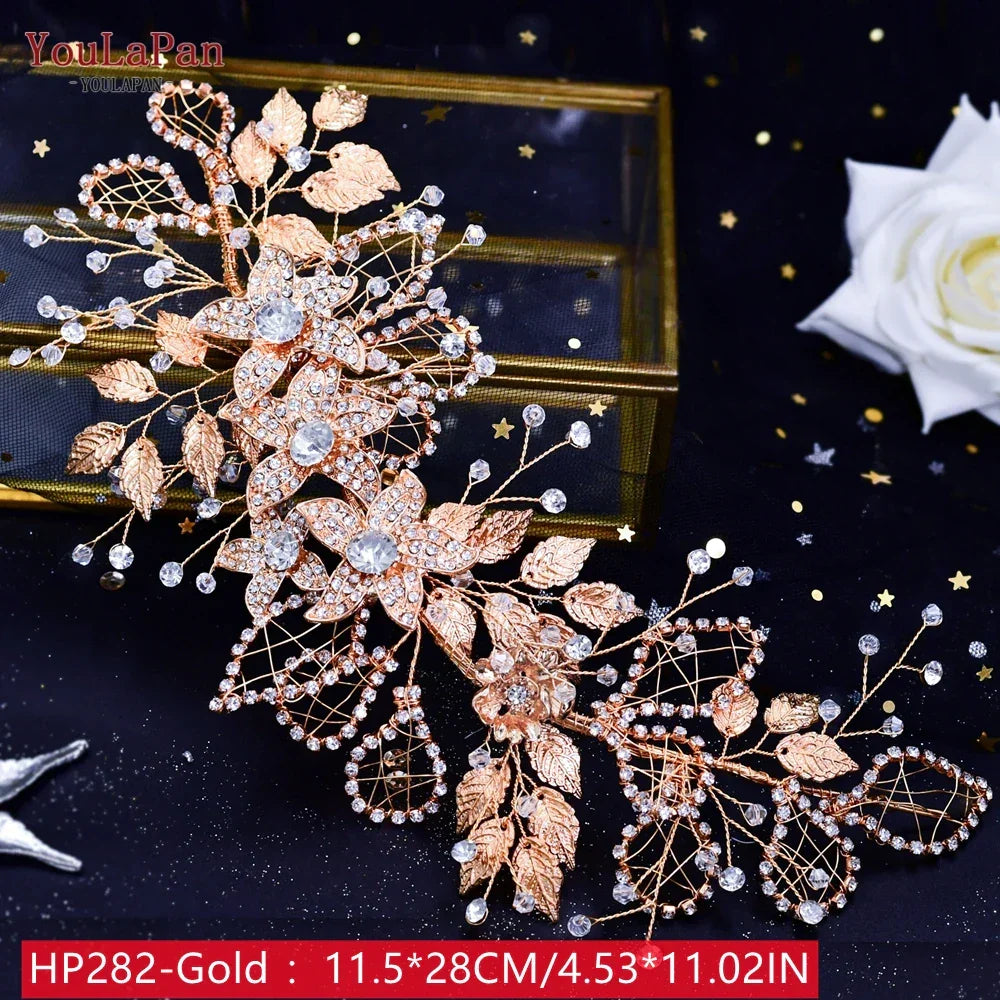 TOPQUEEN Wedding Headband Hair Jewelry Luxury Bride Headdress Hair Accessories Rhinestone Wedding Head Piece Woman Tiara HP240