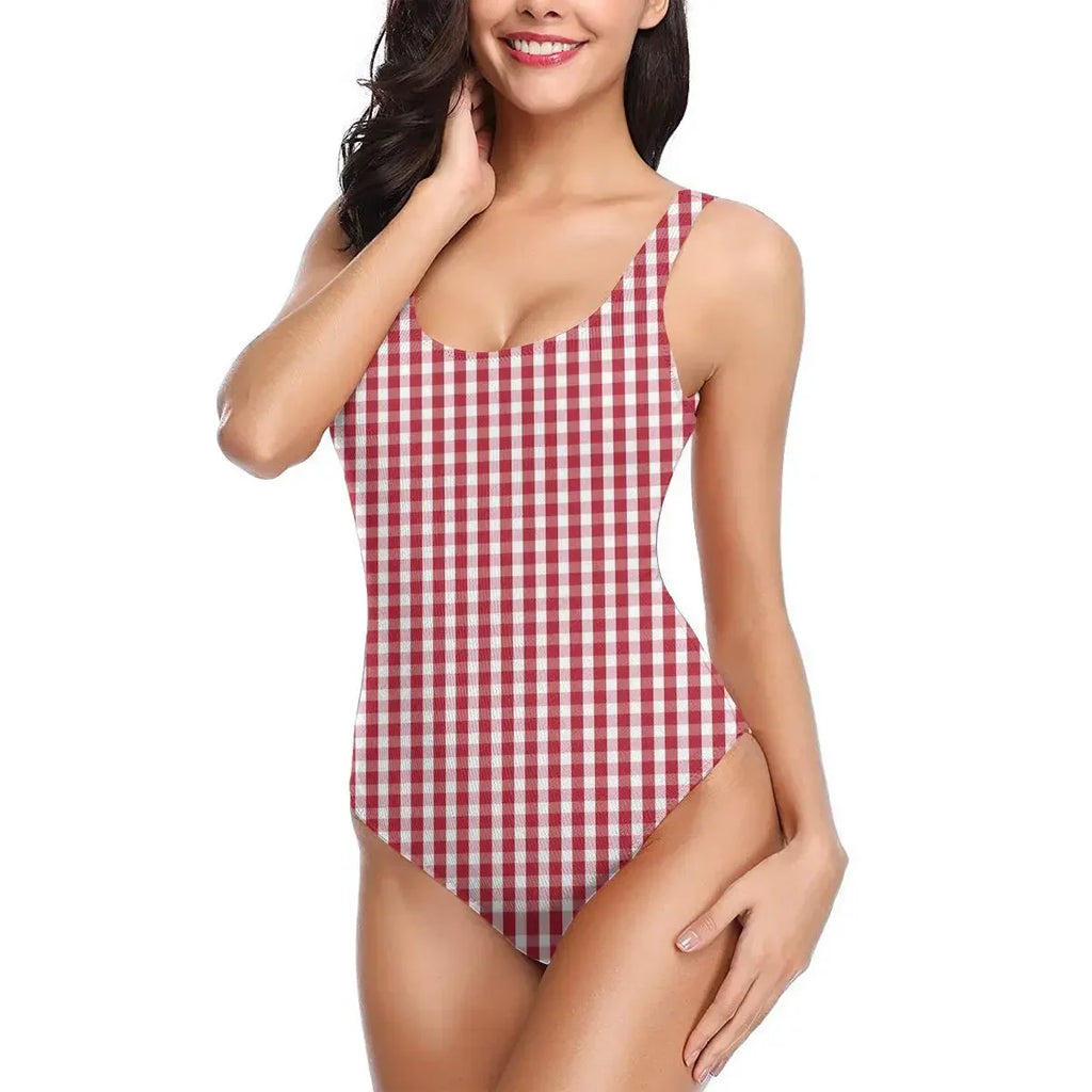 Red & White Gingham Check Monokini