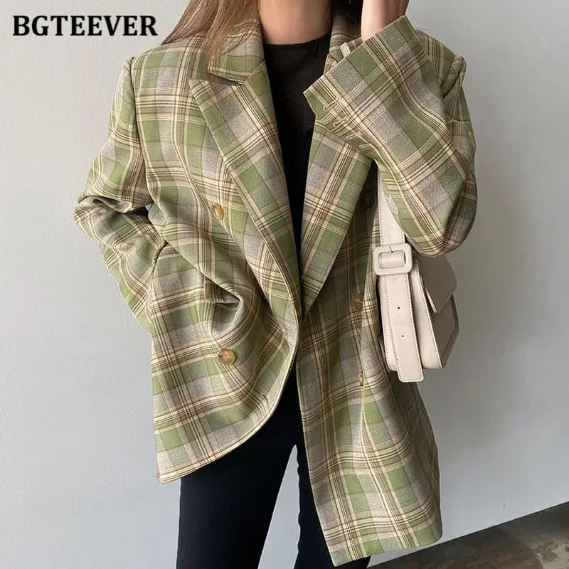 Vintage Loose Fit Plaid Blazer