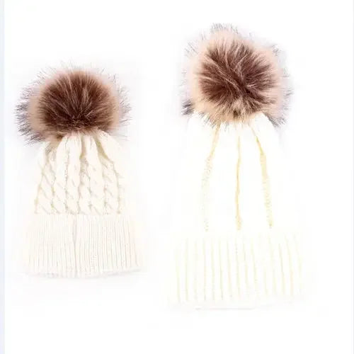 Winter Knit Mother & Child Beanie Pom Hat