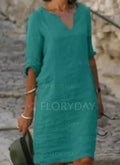 Women’s Three Quarter Sleeve Linen Dress
