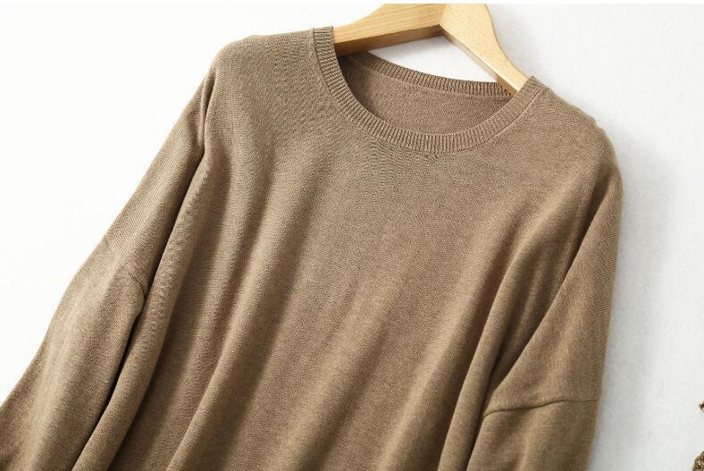 Women's 85% Silk 15% Cashmere Crew Neck Long Loose Type Pullover Top Sweater Dress LY001