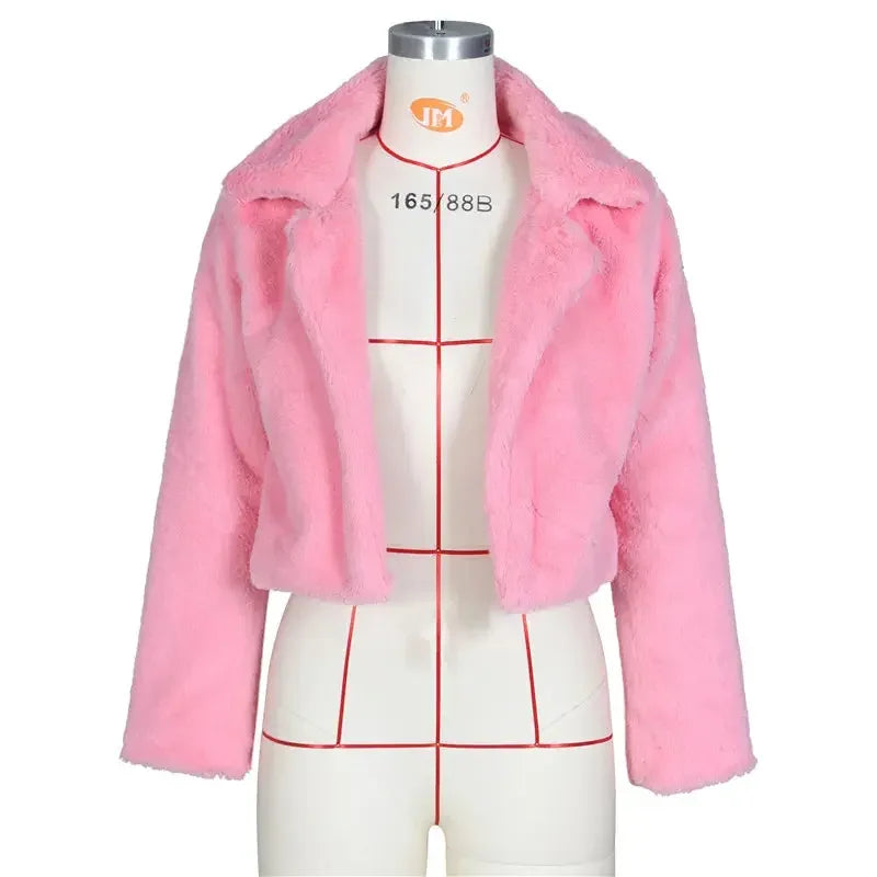 JRRY Casual Women Faux Fur Coats Long Sleeve Furry Cropped Jacket Open Stitch Fluffy Overcoat Plus Size XXL Outdoor Wear