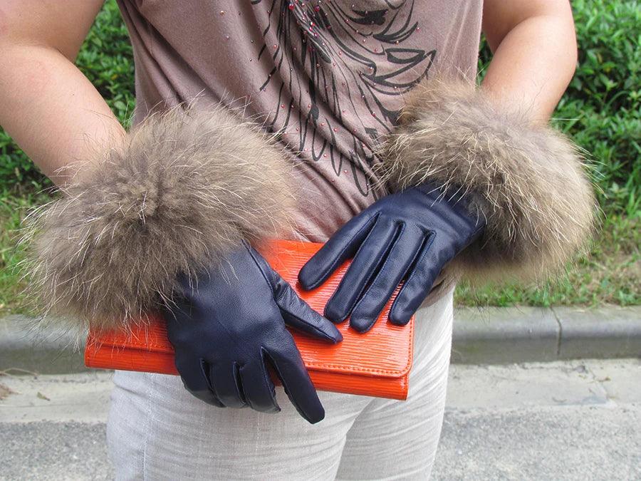 Genuine Leather Fur Gloves