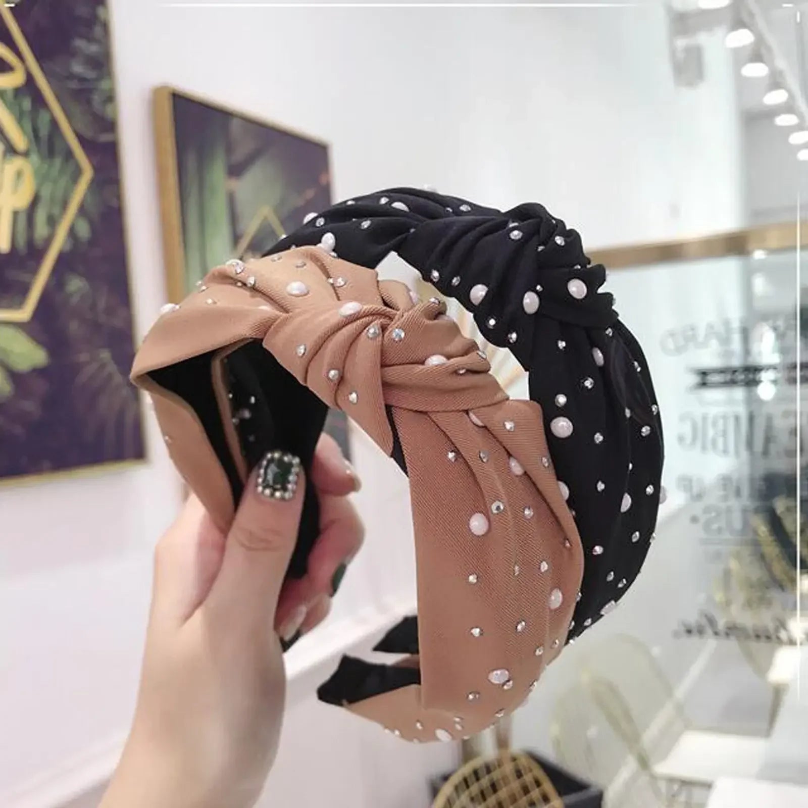 Handmade Pearl & Rhinestone Knot Headband