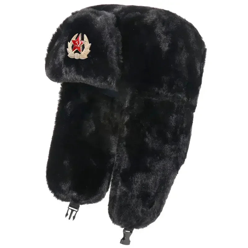 CAMOLAND Women Winter Hats Warm Faux Fur Bomber Hat For Men Soviet Army Military Badge Caps Male Thermal Earflap Cap Russia Hat
