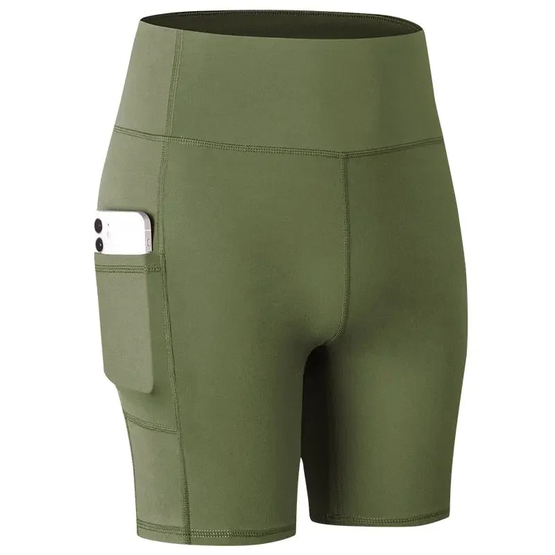 Women's Yoga Shorts with Pocket Running Tights Short  High Waist Gym Compression Sport Shorts Yoga Legging Gym Workout Short