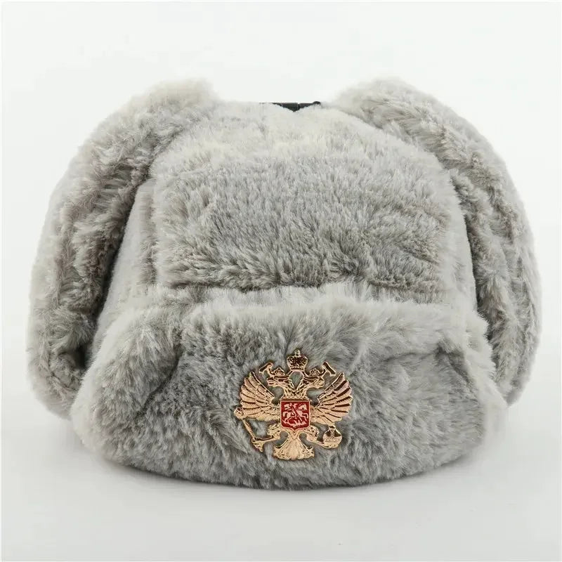 CAMOLAND Women Winter Hats Warm Faux Fur Bomber Hat For Men Soviet Army Military Badge Caps Male Thermal Earflap Cap Russia Hat