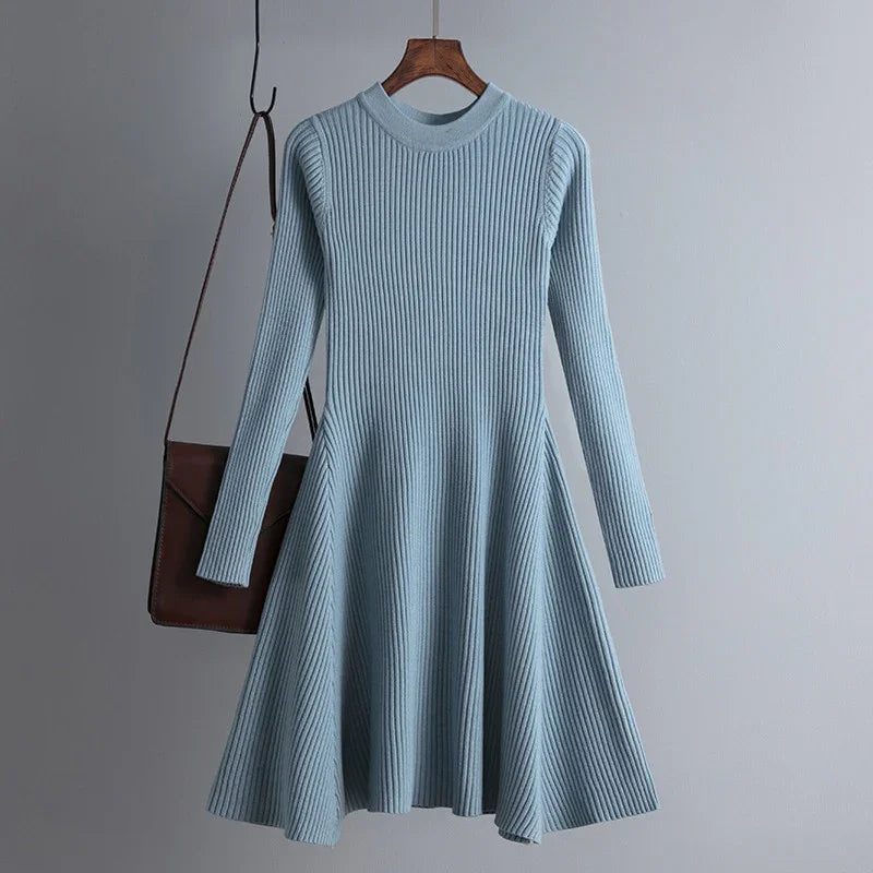 HLBCBG basic autumn winter short aline thick sweater dress elegant knit dress women slim mini dress Female chic knit sexy dress