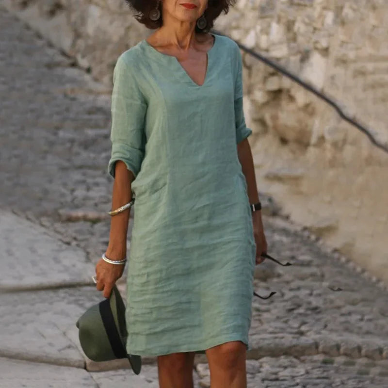 Women’s Three Quarter Sleeve Linen Dress
