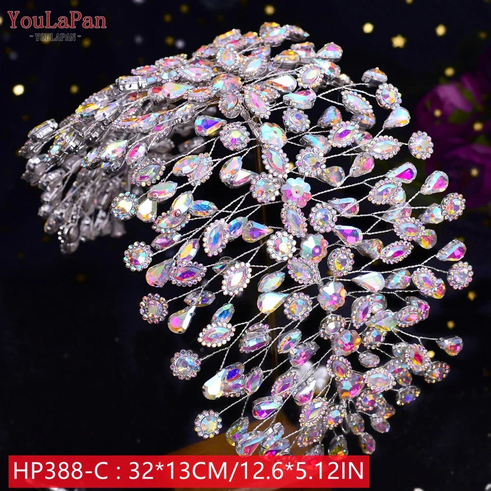 TOPQUEEN Wedding Headband Hair Jewelry Luxury Bride Headdress Hair Accessories Rhinestone Wedding Head Piece Woman Tiara HP240