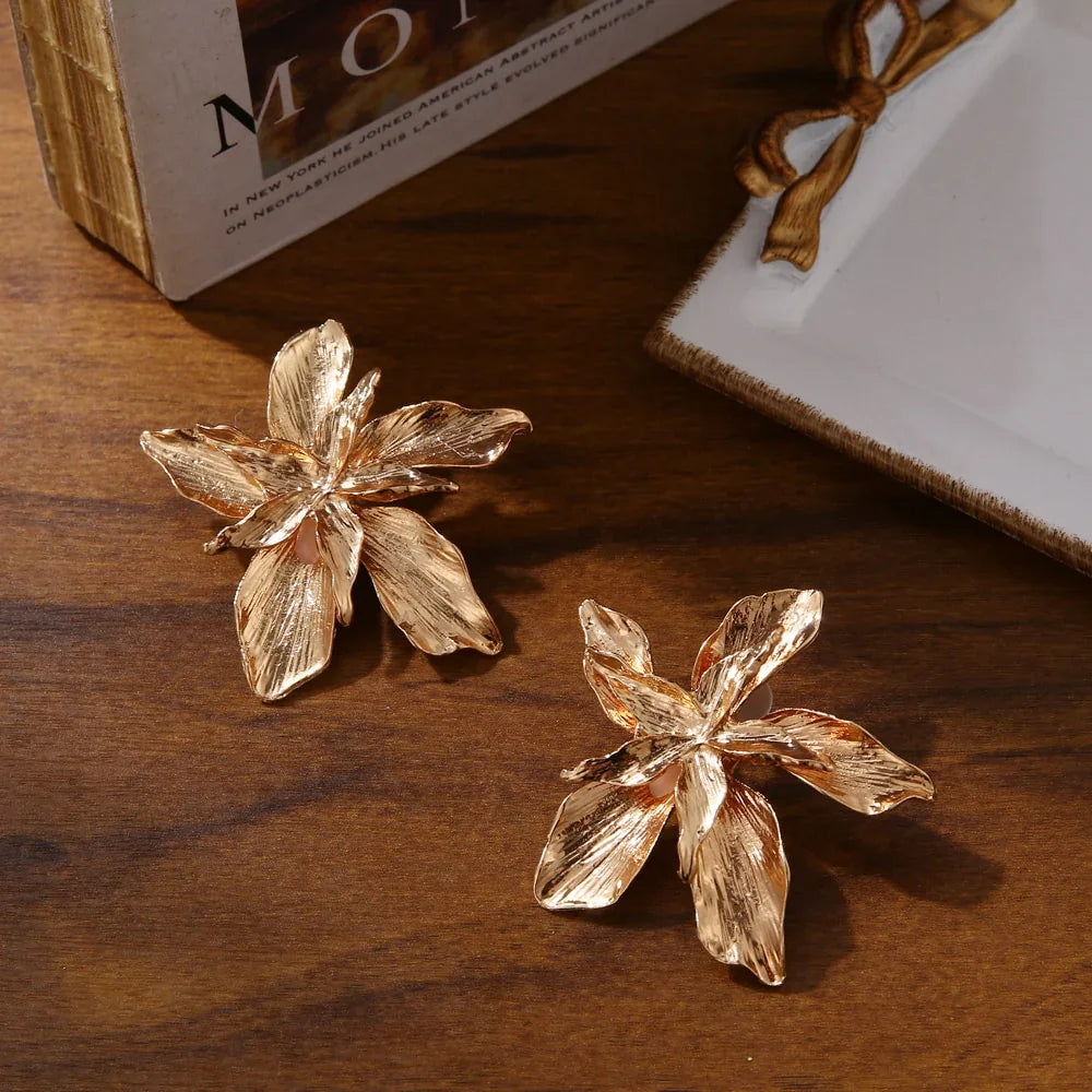 Vintage Metal Flower Statement Earrings
