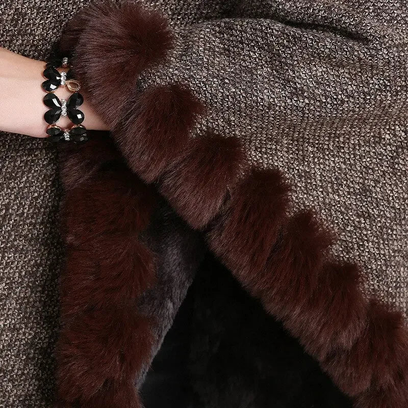 Faux Rabbit Velvet Warm Pullover Poncho