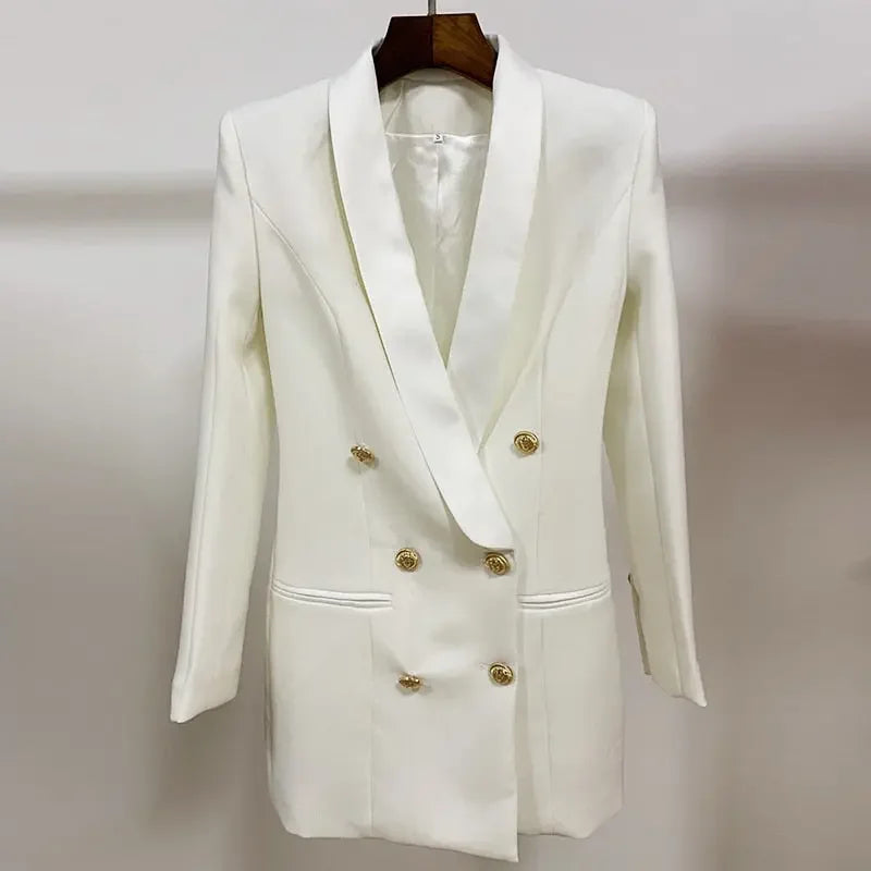 Long Sleeve Satin Collar Blazer Dress