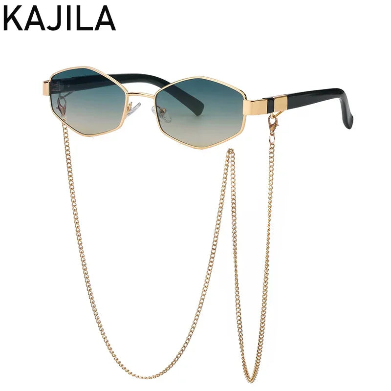 Hexagon Sunglasses With Chain