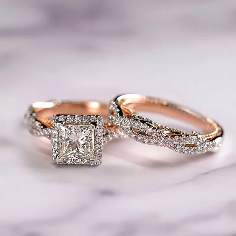 Princess Cut Cubic Zircon Bridal Ring Set