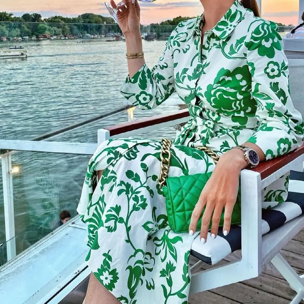 Beach Style Green Floral Dress