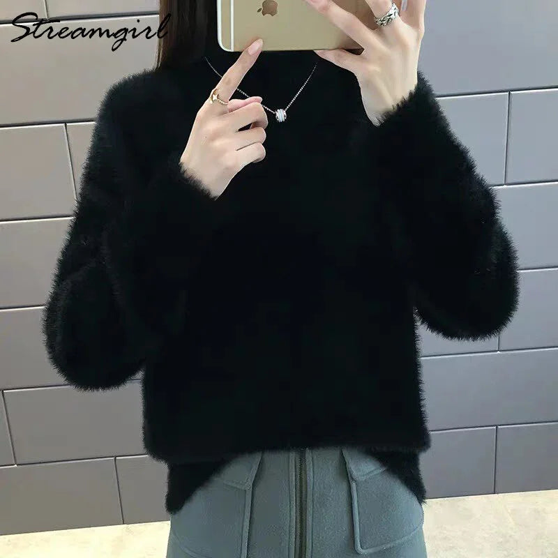 Thick Winter Sweater Women Warm White Turtleneck Fluffy Women's Jumper Winter Pull Sweaters For Women Knitted Sweater Woman 2021